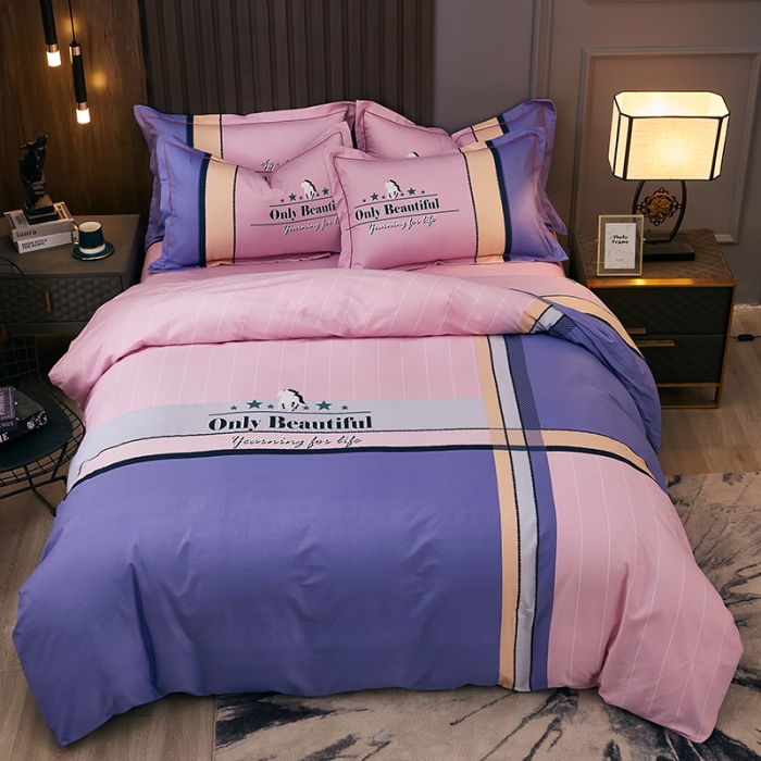 91家纺网 家纺一手货源 找家纺 雲归梦 2021全棉大版四件套休闲格条系列 悠闲时代