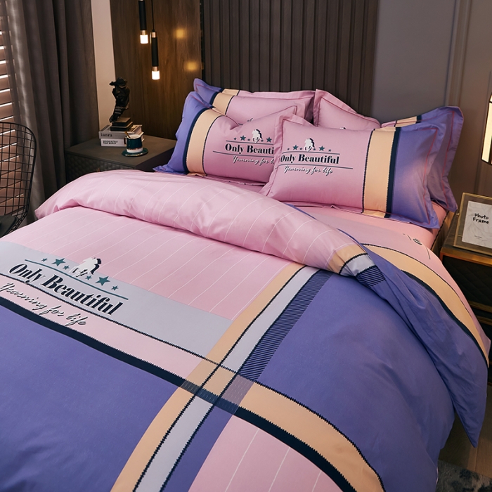 91家纺网 家纺一手货源 找家纺 雲归梦 2021全棉大版四件套休闲格条系列 悠闲时代