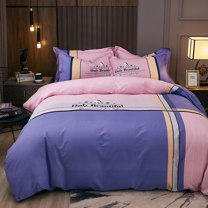 91家纺网 家纺一手货源 找家纺 雲归梦 2021全棉大版四件套休闲格条系列 悠闲时代