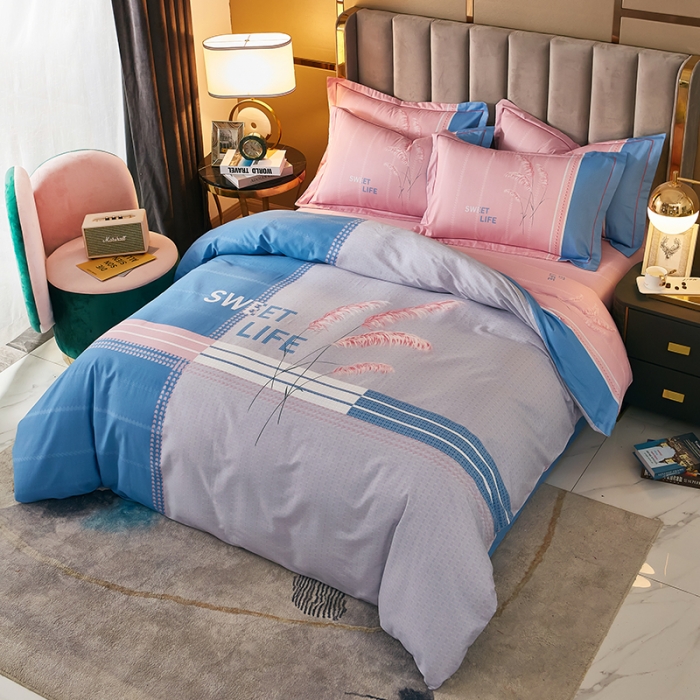 91家纺网 家纺一手货源 找家纺 雲归梦 2021全棉大版四件套休闲格条系列 向往已久