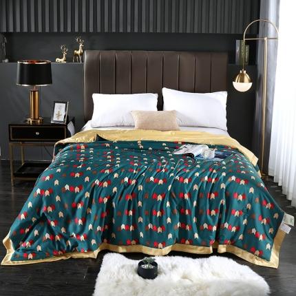91家纺网 家纺一手货源 找家纺 娇逸 2021新款40天丝莫代尔轻奢时尚款夹边夏凉被 自由之旅绿