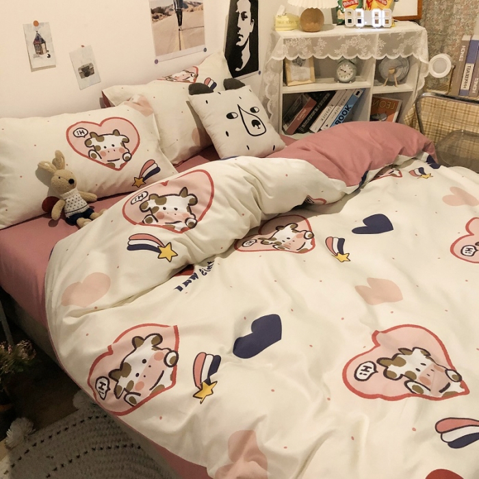 91家纺网 家纺一手货源 找家纺 HL原创 2021新款13372全棉四件套 爱心奶牛