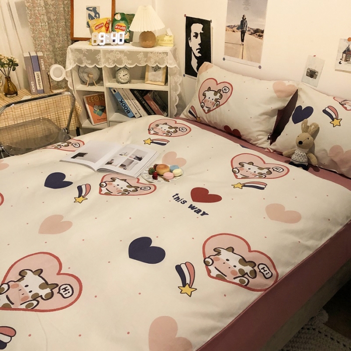 91家纺网 家纺一手货源 找家纺 HL原创 2021新款13372全棉四件套 爱心奶牛