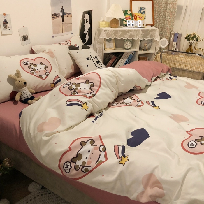 91家纺网 家纺一手货源 找家纺 HL原创 2021新款13372全棉四件套 爱心奶牛