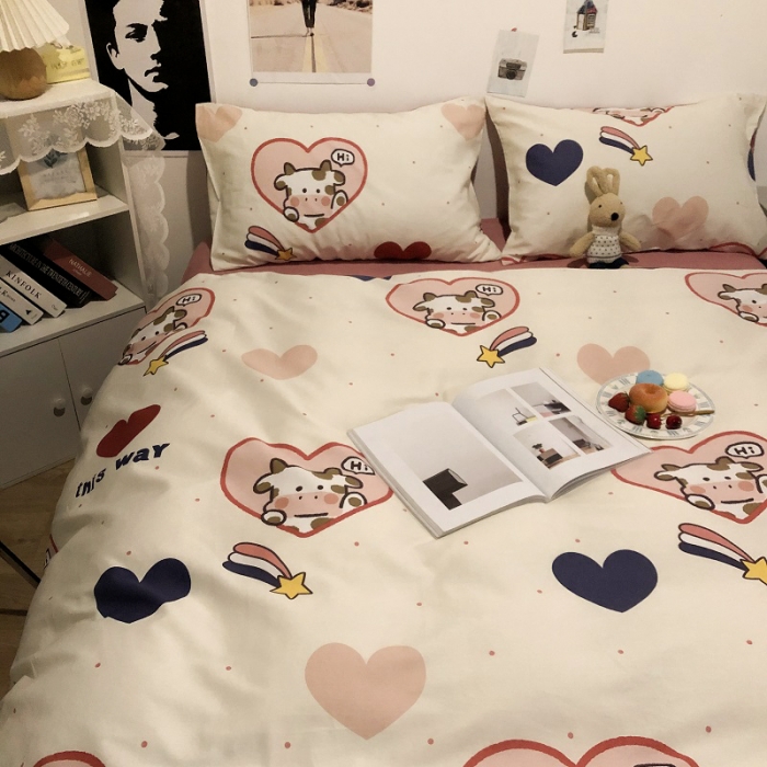 91家纺网 家纺一手货源 找家纺 HL原创 2021新款13372全棉四件套 爱心奶牛