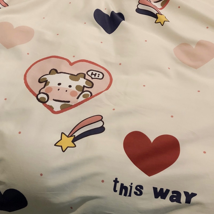 91家纺网 家纺一手货源 找家纺 HL原创 2021新款13372全棉四件套 爱心奶牛