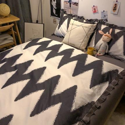 91家纺网 家纺一手货源 找家纺 （总）HL原创 2021新款13372全棉黑白韩版四件套