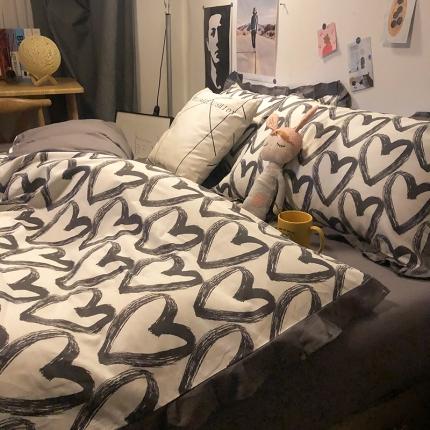 HL原创 2021新款13372全棉黑白韩版四件套 爱心满屋