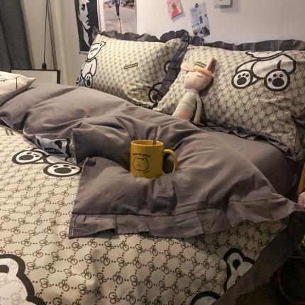 HL原创 2021新款13372全棉黑白韩版四件套 魅力熊