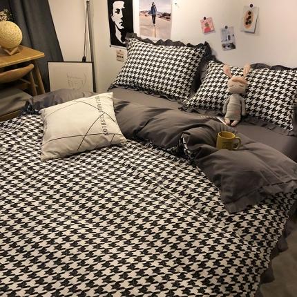 HL原创 2021新款13372全棉黑白韩版四件套 千鸟格