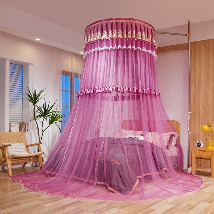 91家纺网 家纺一手货源 找家纺 迪凡保罗 2021新款5821（天地杆圆顶蚊帐） 豆沙色