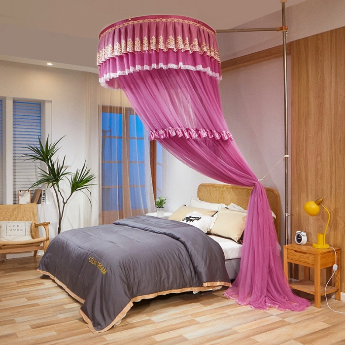 91家纺网 家纺一手货源 找家纺 迪凡保罗 2021新款5821（天地杆圆顶蚊帐） 豆沙色