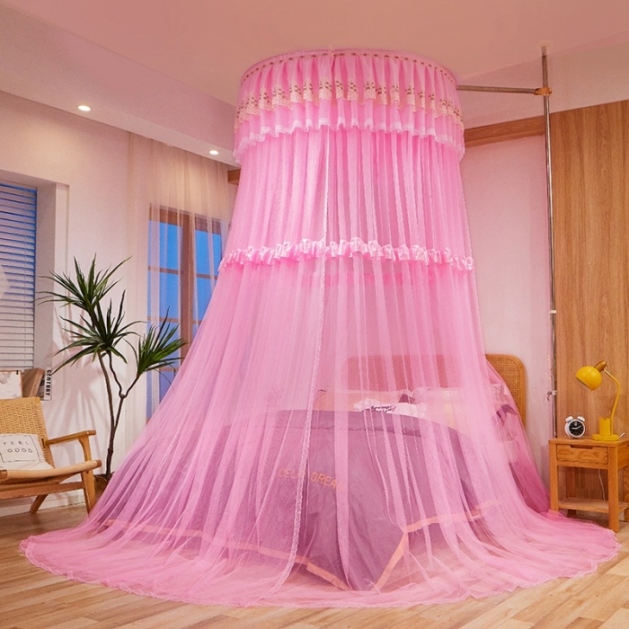 91家纺网 家纺一手货源 找家纺 迪凡保罗 2021新款5821（天地杆圆顶蚊帐） 粉红色