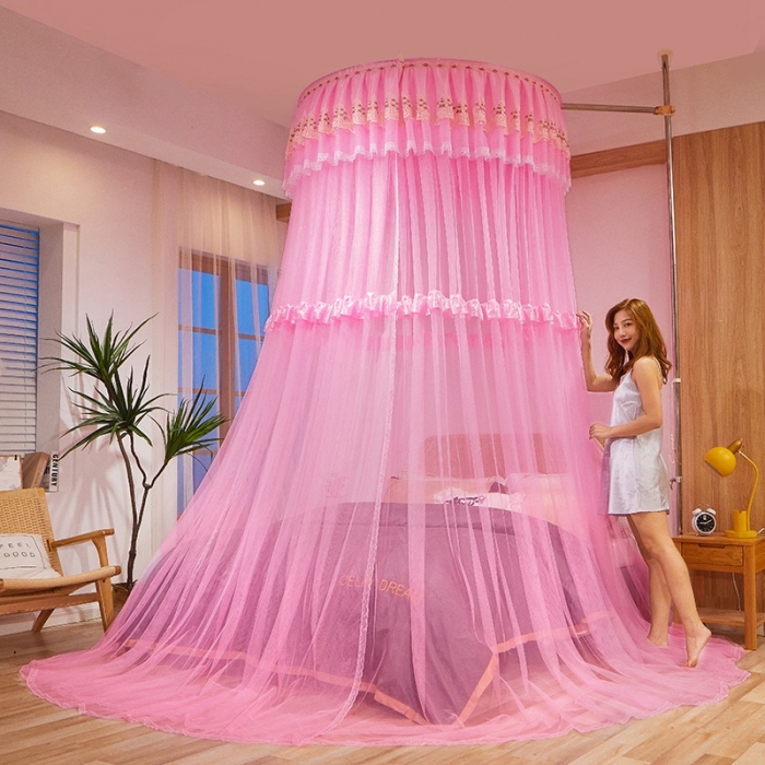 91家纺网 家纺一手货源 找家纺 迪凡保罗 2021新款5821（天地杆圆顶蚊帐） 粉红色