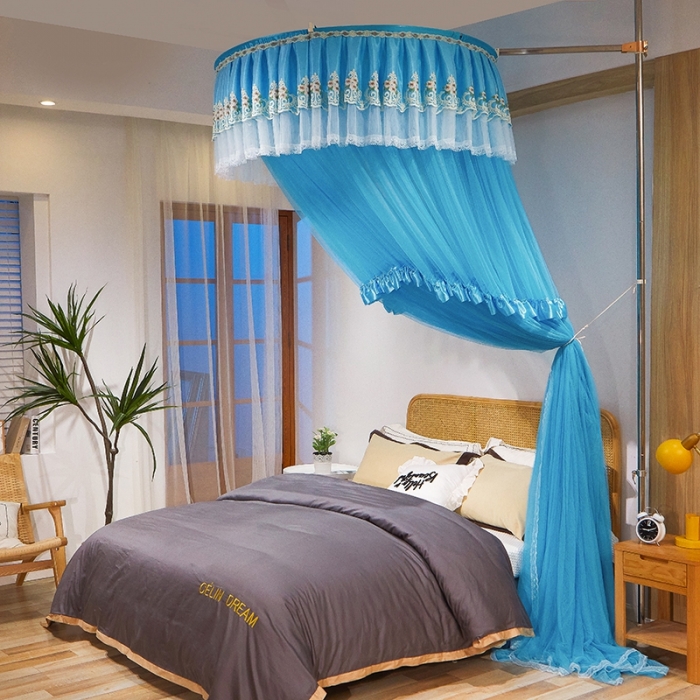 91家纺网 家纺一手货源 找家纺 迪凡保罗 2021新款5821（天地杆圆顶蚊帐） 孔蓝色