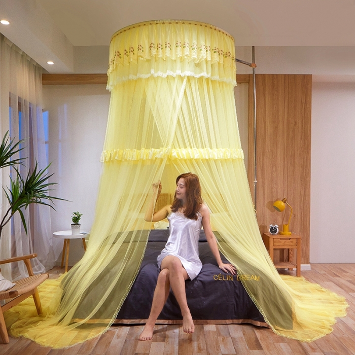 91家纺网 家纺一手货源 找家纺 迪凡保罗 2021新款5821（天地杆圆顶蚊帐） 米黄色