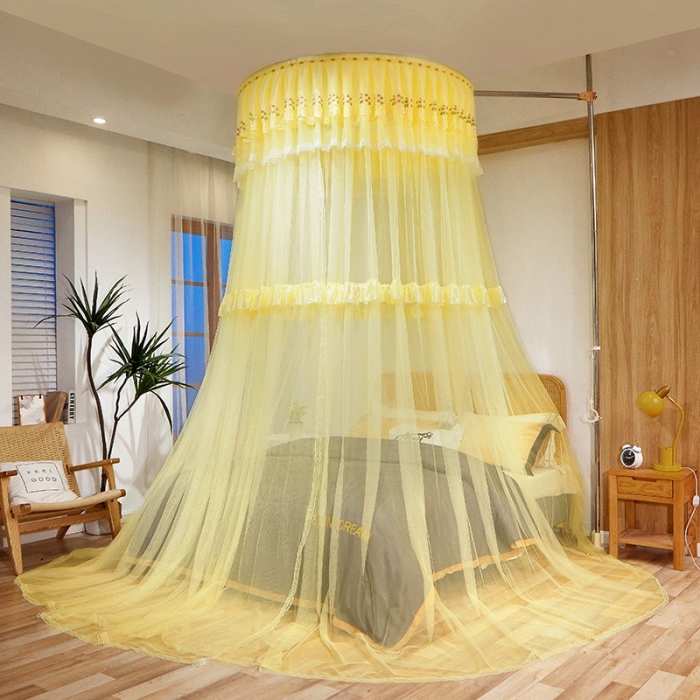 91家纺网 家纺一手货源 找家纺 迪凡保罗 2021新款5821（天地杆圆顶蚊帐） 米黄色