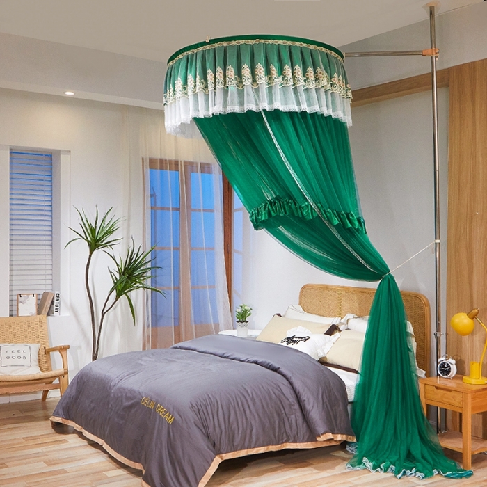 91家纺网 家纺一手货源 找家纺 迪凡保罗 2021新款5821（天地杆圆顶蚊帐） 墨绿色