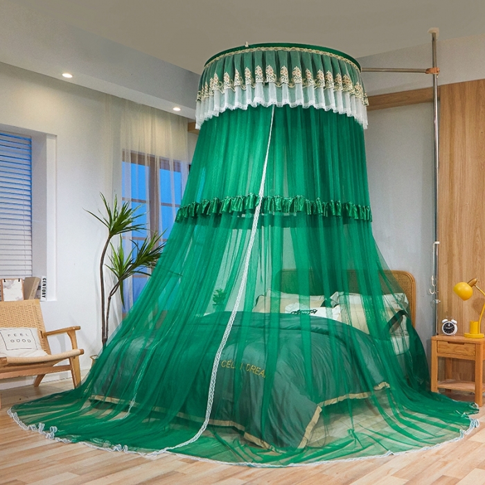 91家纺网 家纺一手货源 找家纺 迪凡保罗 2021新款5821（天地杆圆顶蚊帐） 墨绿色