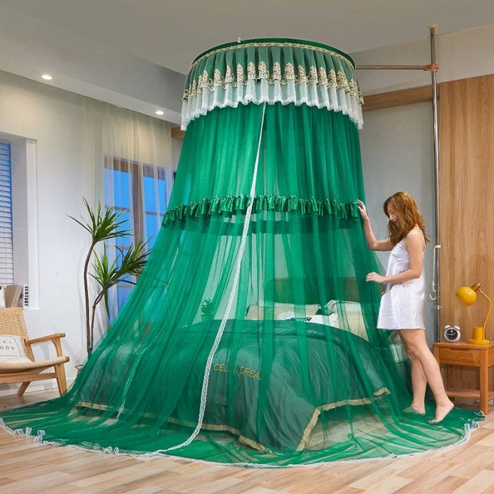 91家纺网 家纺一手货源 找家纺 迪凡保罗 2021新款5821（天地杆圆顶蚊帐） 墨绿色