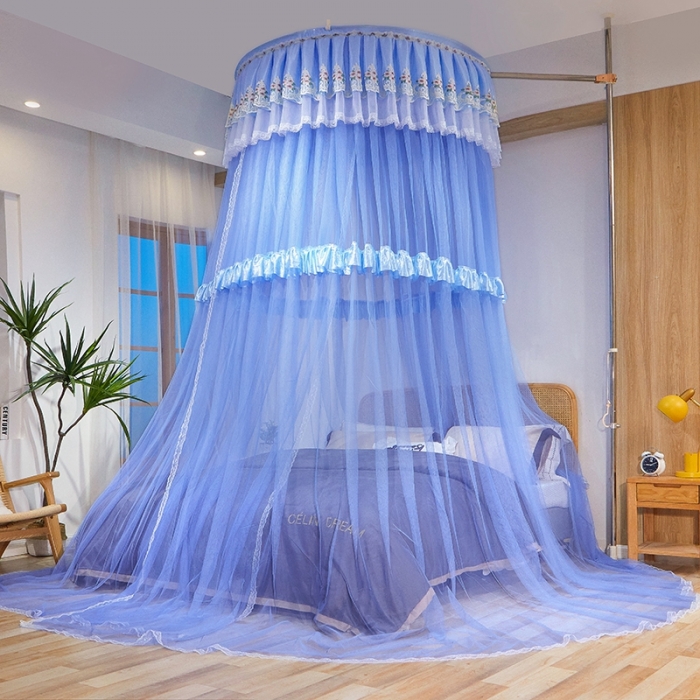 91家纺网 家纺一手货源 找家纺 迪凡保罗 2021新款5821（天地杆圆顶蚊帐） 天蓝色