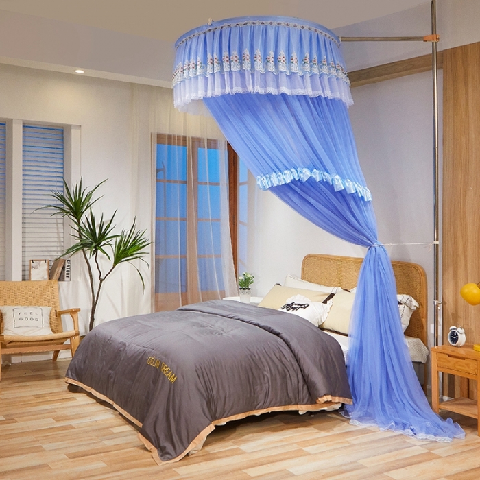 91家纺网 家纺一手货源 找家纺 迪凡保罗 2021新款5821（天地杆圆顶蚊帐） 天蓝色