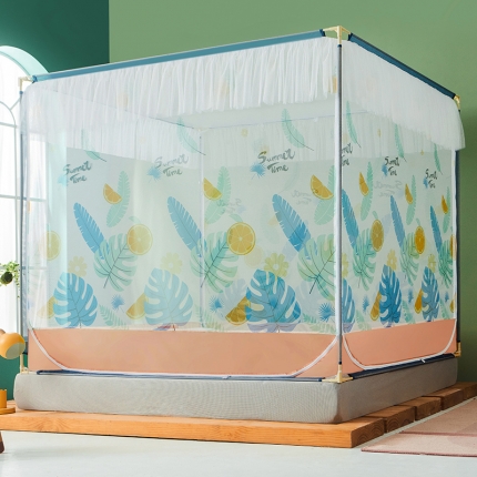 91家纺网 家纺一手货源 找家纺 蚊帐三开门外穿坐床印花方顶床笠防摔公主风1.5蒙古包1.8m