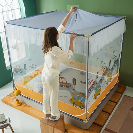 91家纺网 家纺一手货源 找家纺 蚊帐三开门外穿坐床印花方顶床笠防摔公主风1.5蒙古包1.8m