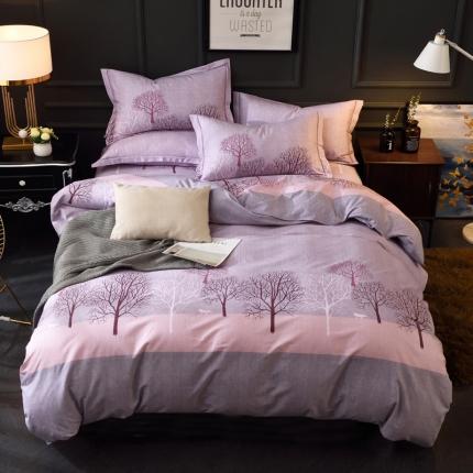 91家纺网 家纺一手货源 找家纺 威布斯 2021新款全棉加厚磨毛四件套 丛林秘影-紫