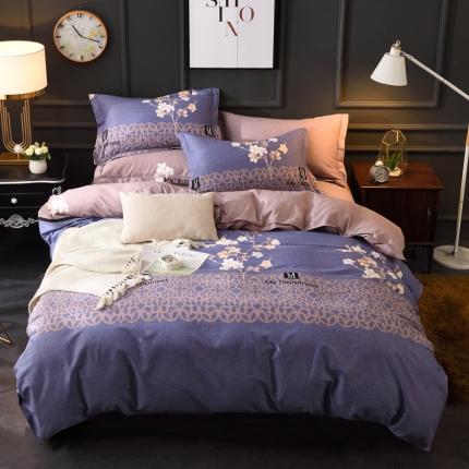 91家纺网 家纺一手货源 找家纺 威布斯 2021新款全棉加厚磨毛四件套 芳菲时光-蓝