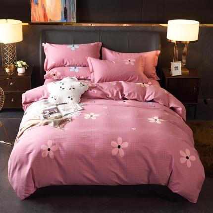 91家纺网 家纺一手货源 找家纺 威布斯 2021新款全棉加厚磨毛四件套 花语情格-粉