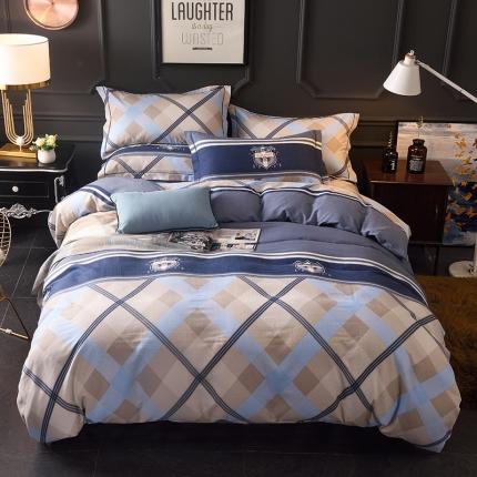 91家纺网 家纺一手货源 找家纺 威布斯 2021新款全棉加厚磨毛四件套 青春-蓝