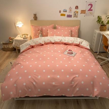 91家纺网 家纺一手货源 找家纺 梦家居 2021新款全棉波点系列四件套 波点浅粉白