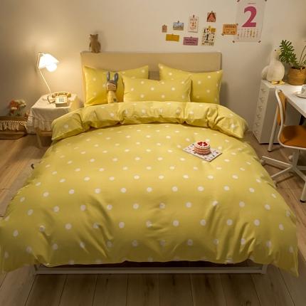 91家纺网 家纺一手货源 找家纺 梦家居 2021新款全棉波点系列四件套 波点浅黄