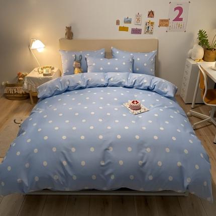 91家纺网 家纺一手货源 找家纺 梦家居 2021新款全棉波点系列四件套 波点浅蓝