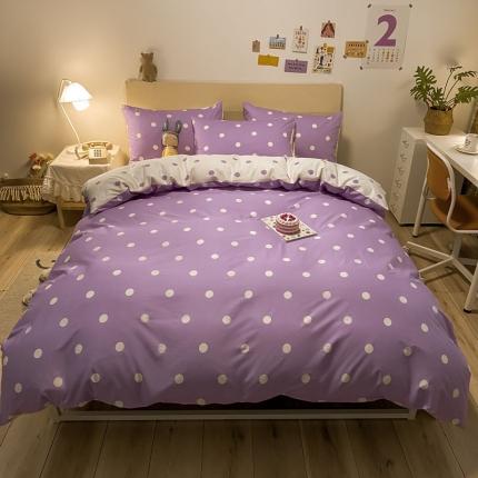 91家纺网 家纺一手货源 找家纺 梦家居 2021新款全棉波点系列四件套 波点浅紫白
