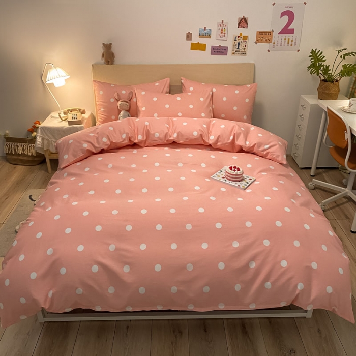 91家纺网 家纺一手货源 找家纺 梦家居 2021新款全棉波点系列四件套 波点浅粉