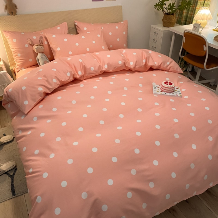 91家纺网 家纺一手货源 找家纺 梦家居 2021新款全棉波点系列四件套 波点浅粉