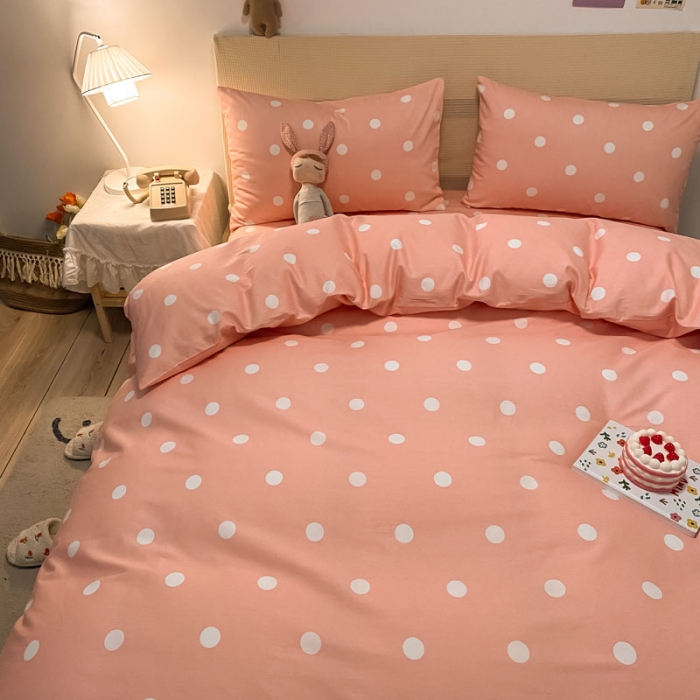 91家纺网 家纺一手货源 找家纺 梦家居 2021新款全棉波点系列四件套 波点浅粉