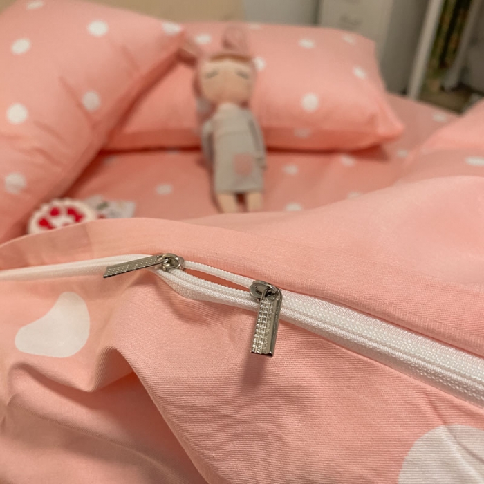 91家纺网 家纺一手货源 找家纺 梦家居 2021新款全棉波点系列四件套 波点浅粉