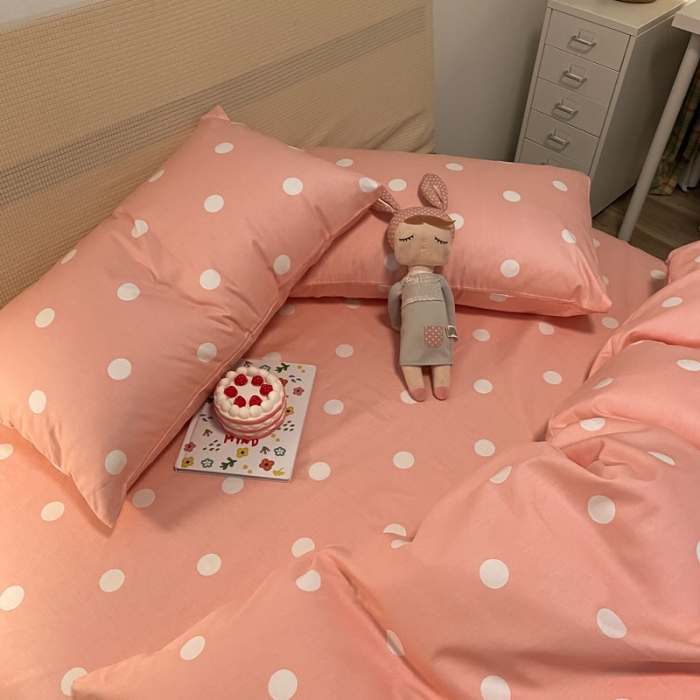 91家纺网 家纺一手货源 找家纺 梦家居 2021新款全棉波点系列四件套 波点浅粉