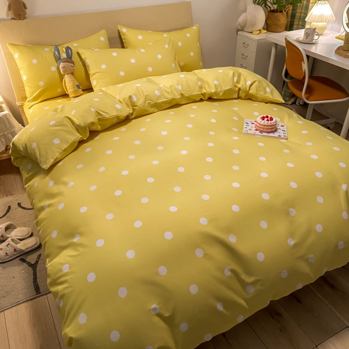 91家纺网 家纺一手货源 找家纺 梦家居 2021新款全棉波点系列四件套 波点浅黄