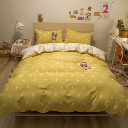 梦家居 2021新款全棉波点系列四件套 波点浅黄白