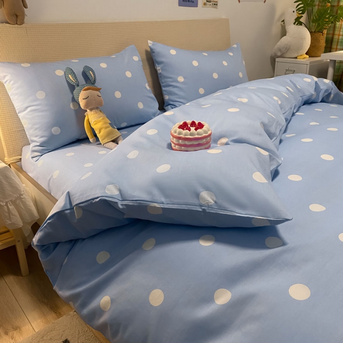 91家纺网 家纺一手货源 找家纺 梦家居 2021新款全棉波点系列四件套 波点浅蓝