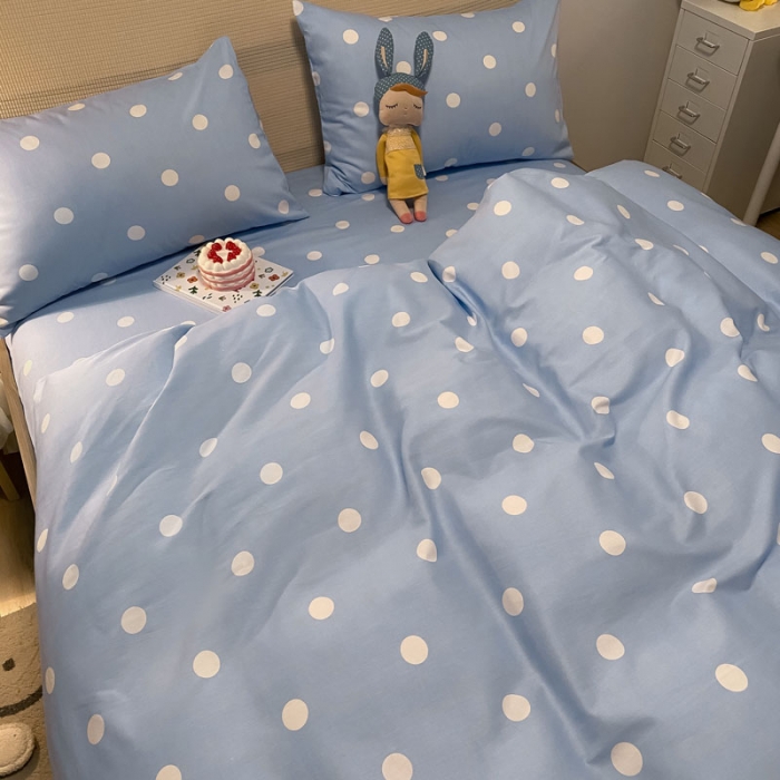 91家纺网 家纺一手货源 找家纺 梦家居 2021新款全棉波点系列四件套 波点浅蓝