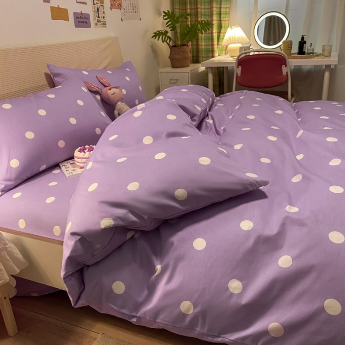 91家纺网 家纺一手货源 找家纺 梦家居 2021新款全棉波点系列四件套 波点浅紫