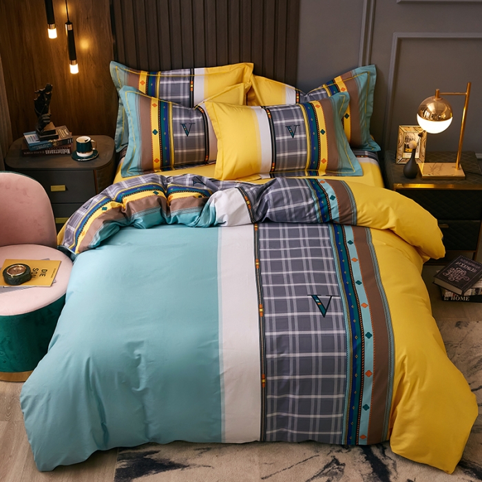 91家纺网 家纺一手货源 找家纺 （总）雲归梦 2021全棉大版四件套休闲格条系列