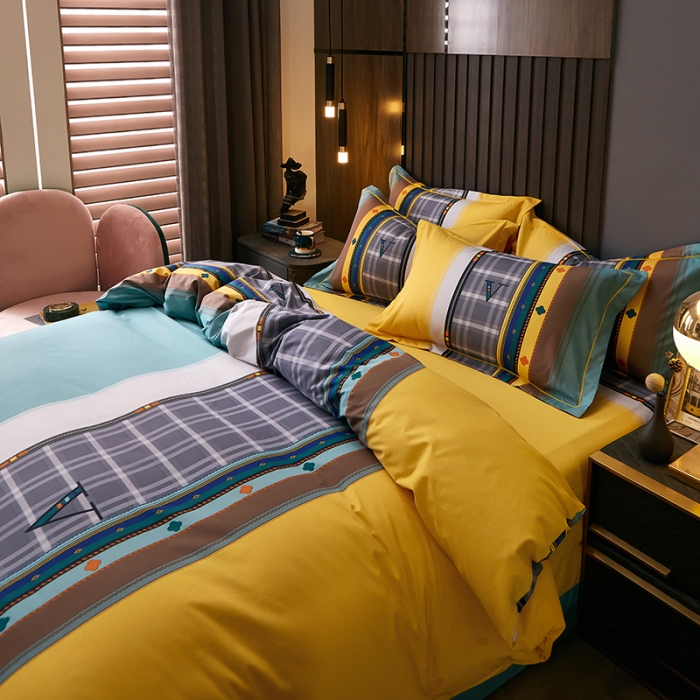 91家纺网 家纺一手货源 找家纺 （总）雲归梦 2021全棉大版四件套休闲格条系列