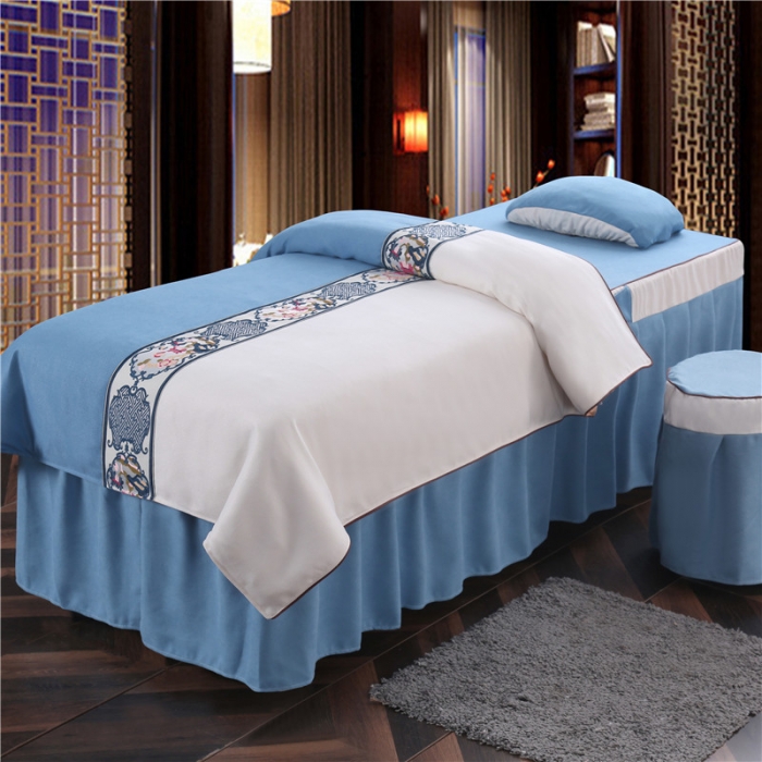 91家纺网 家纺一手货源 找家纺 不打烊家纺  2025新款美容床罩套件百里挑一A款蓝色