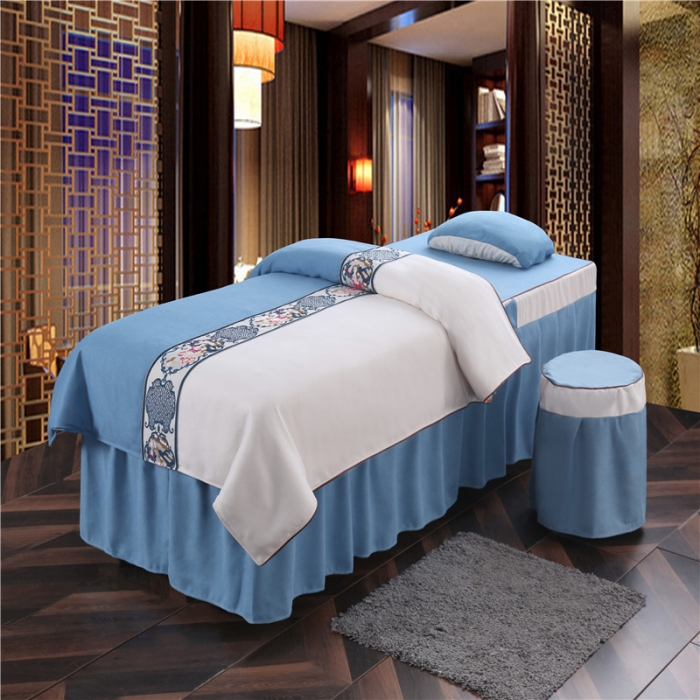 91家纺网 家纺一手货源 找家纺 不打烊家纺  2025新款美容床罩套件百里挑一A款蓝色